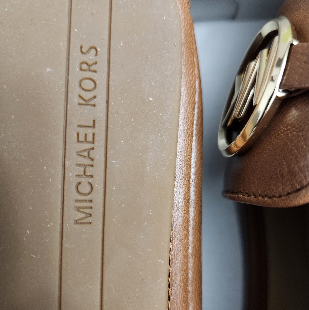 Nitb Michael Kors Lilly MK logo leather ballet flats luggage brown and g… - Picture 4 of 13